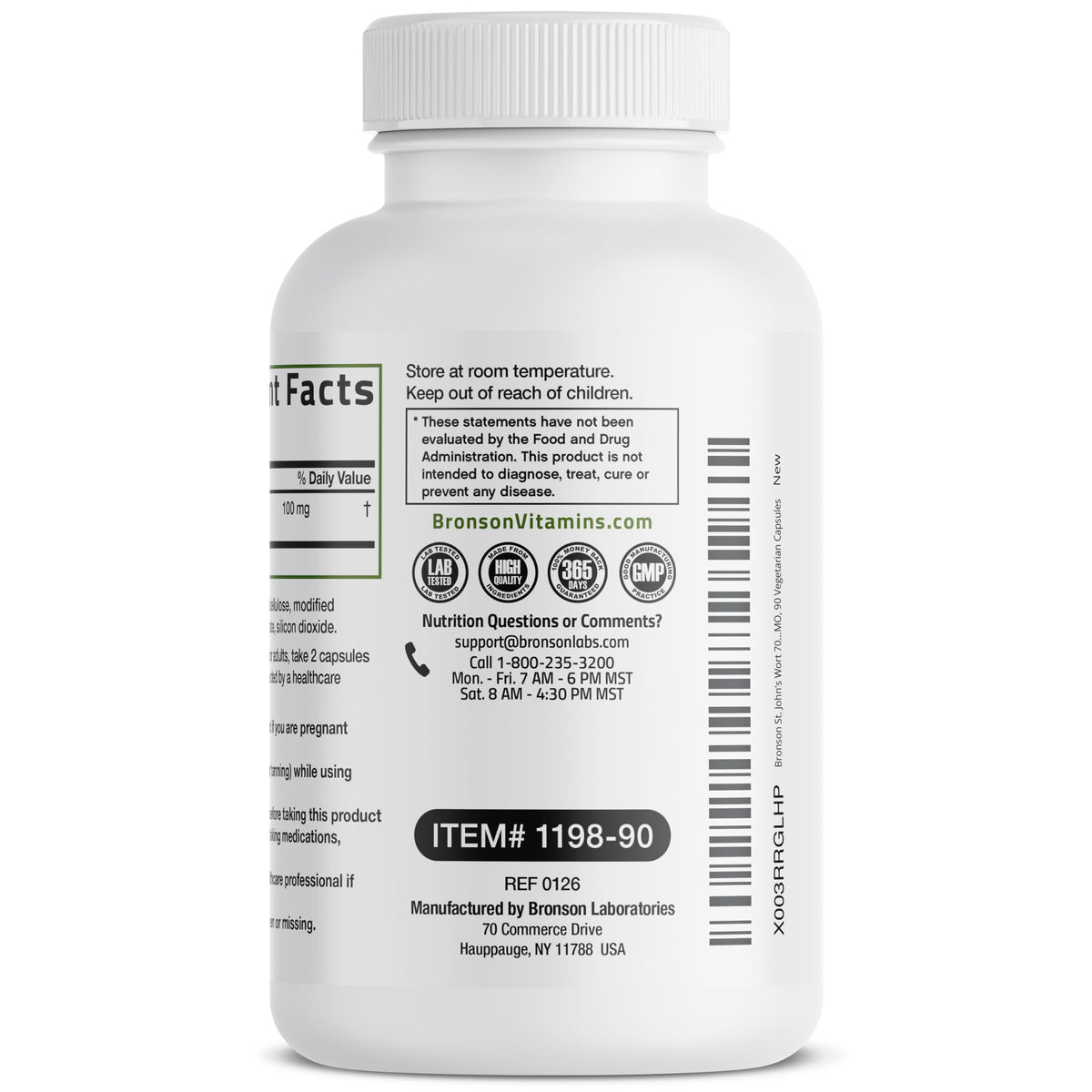 Close-up of the vegetarian capsules of Bronson St John's Wort 700mg extract formula