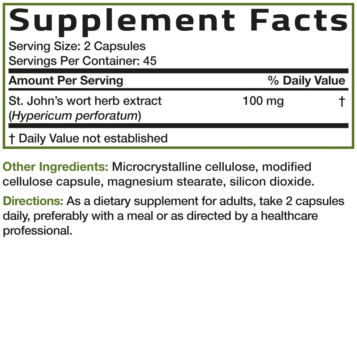 Bronson St Johns Wort 700mg bottle displaying the cGMP certified facility manufacture details