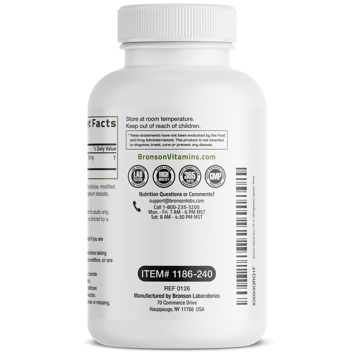Bronson Valerian root 1200mg capsules expiration date and batch code details