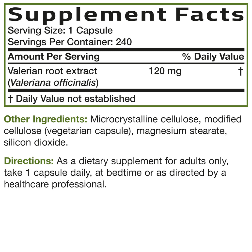 Bronson Valerian root package box front showing premium dietary supplement certification