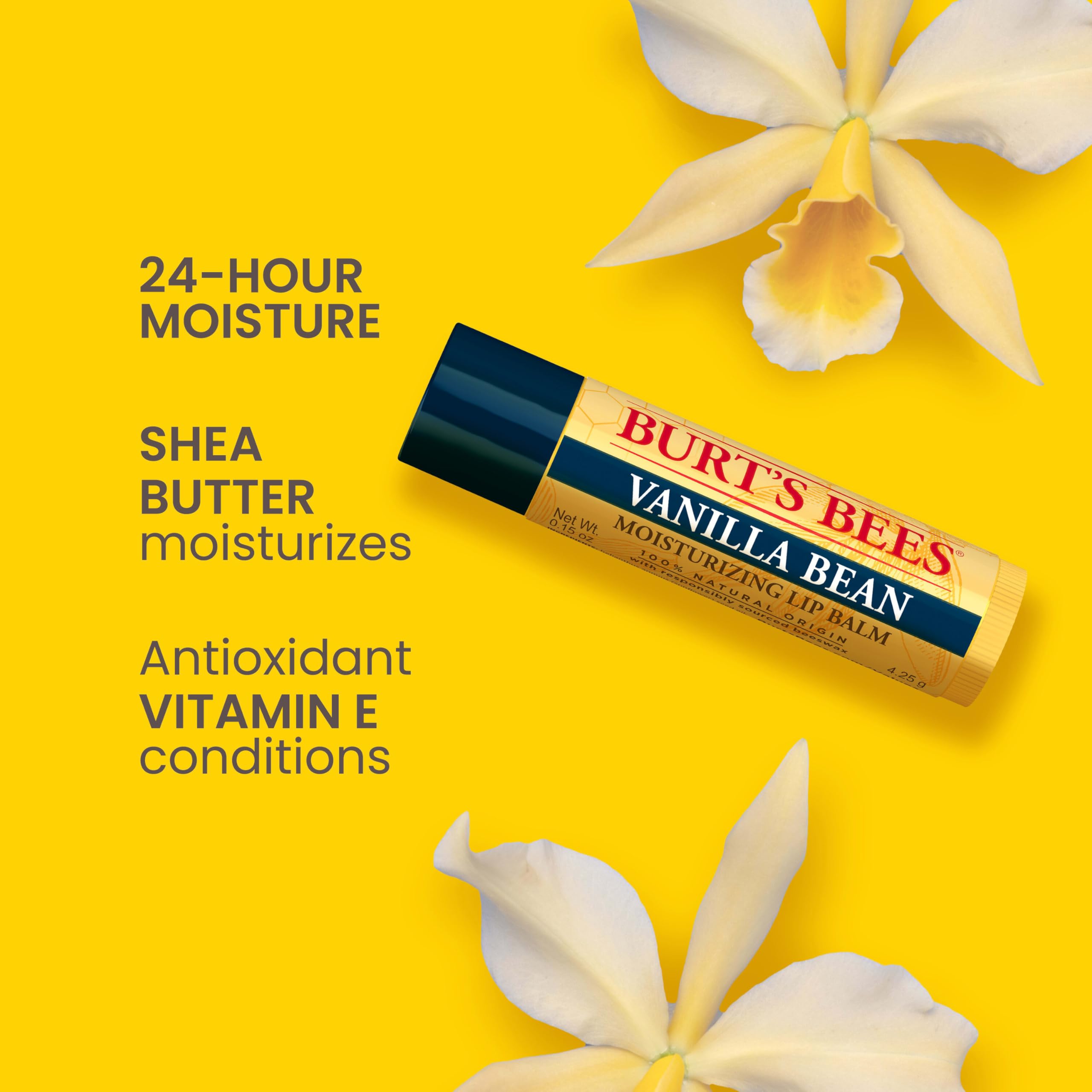 Burt's Bees 100 percent natural origin lip moisturizer packaging showing two balm tubes