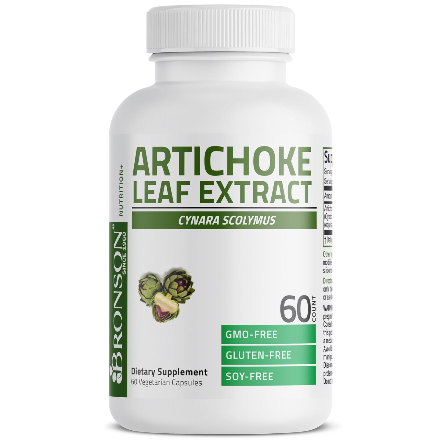 Bronson digestive and liver support vegetarian capsules bottle side view highlighting non GMO label