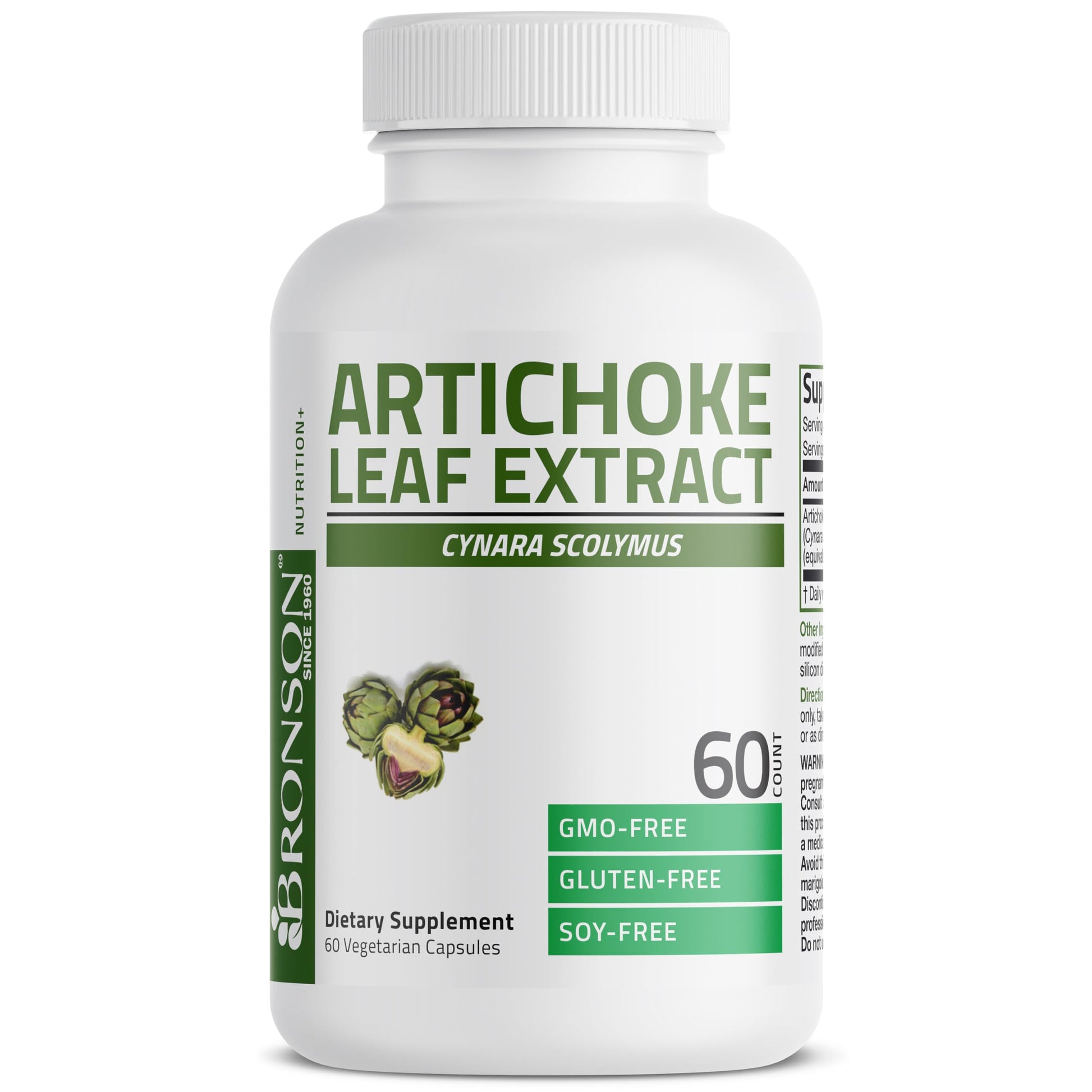 Bronson digestive and liver support vegetarian capsules bottle side view highlighting non GMO label