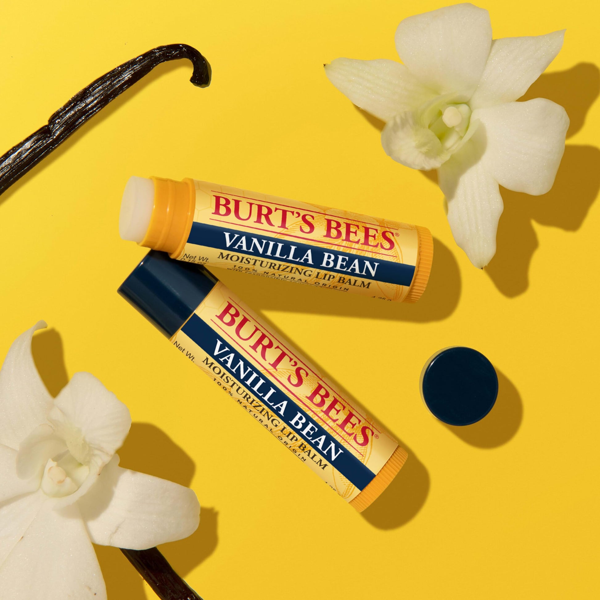 Authentic USA imported Burt's Bees vanilla bean lip balm for chapped lips