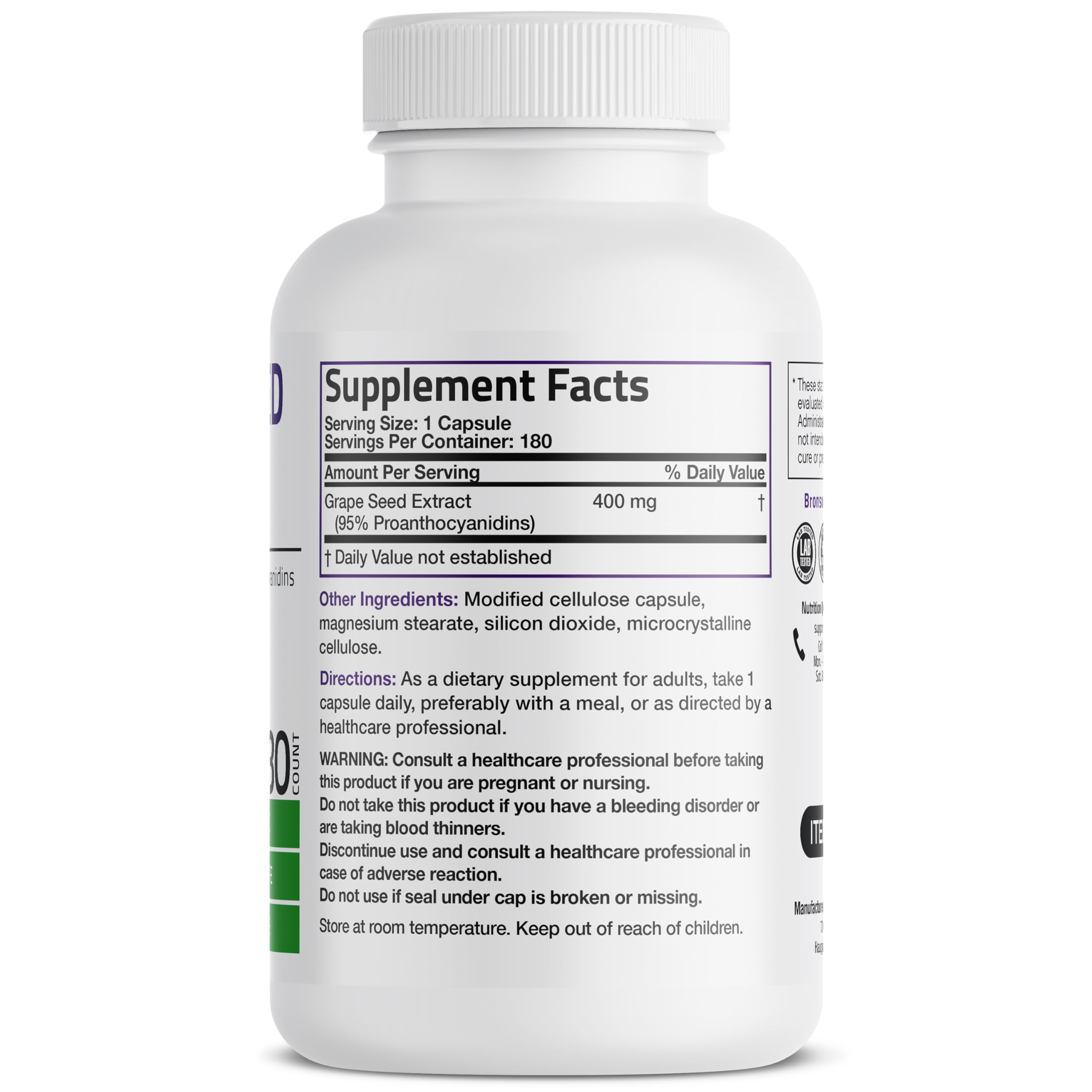Bronson Grape Seed Extract bottle showing supplement facts