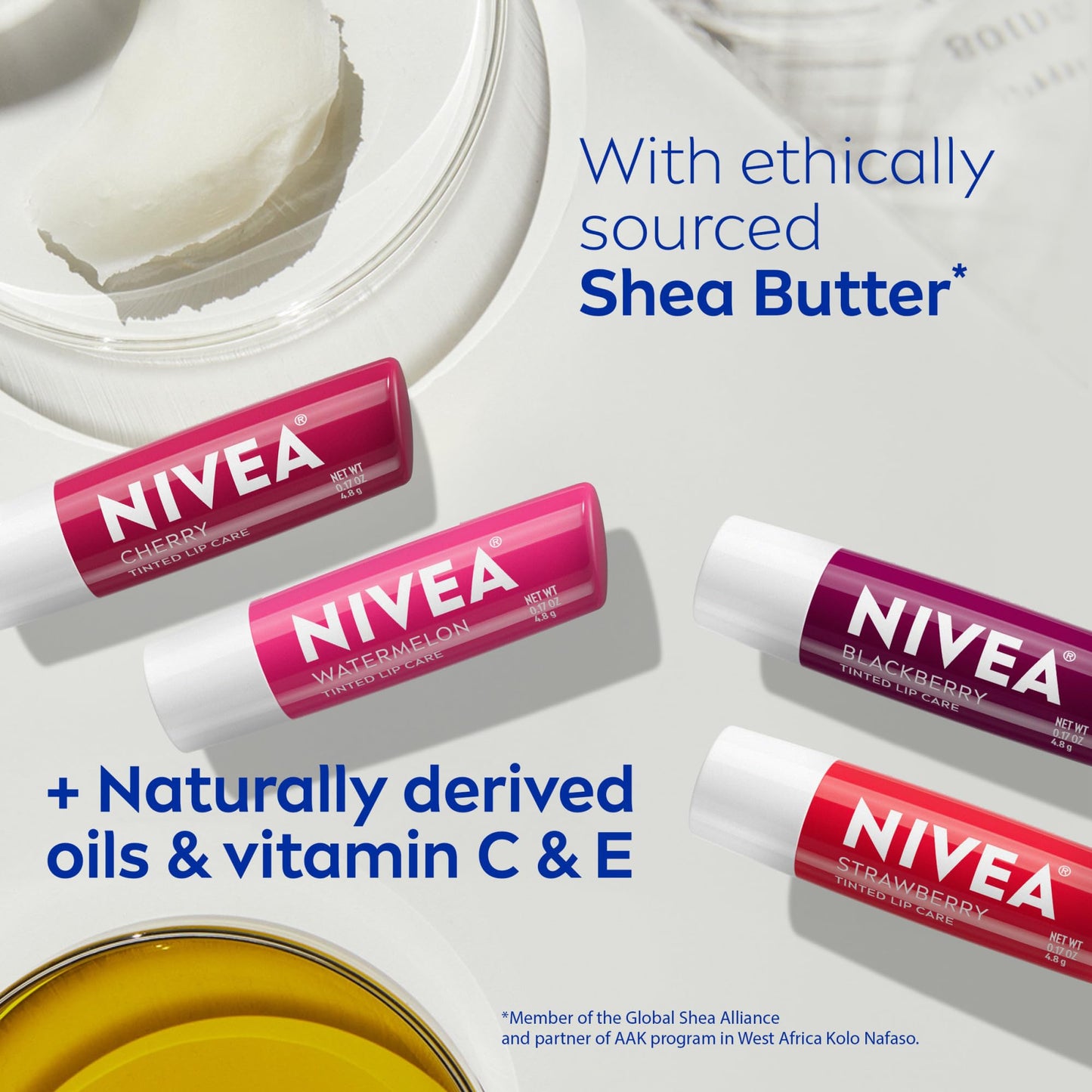 Nivea pack of 4 tinted lip balm set for daily care