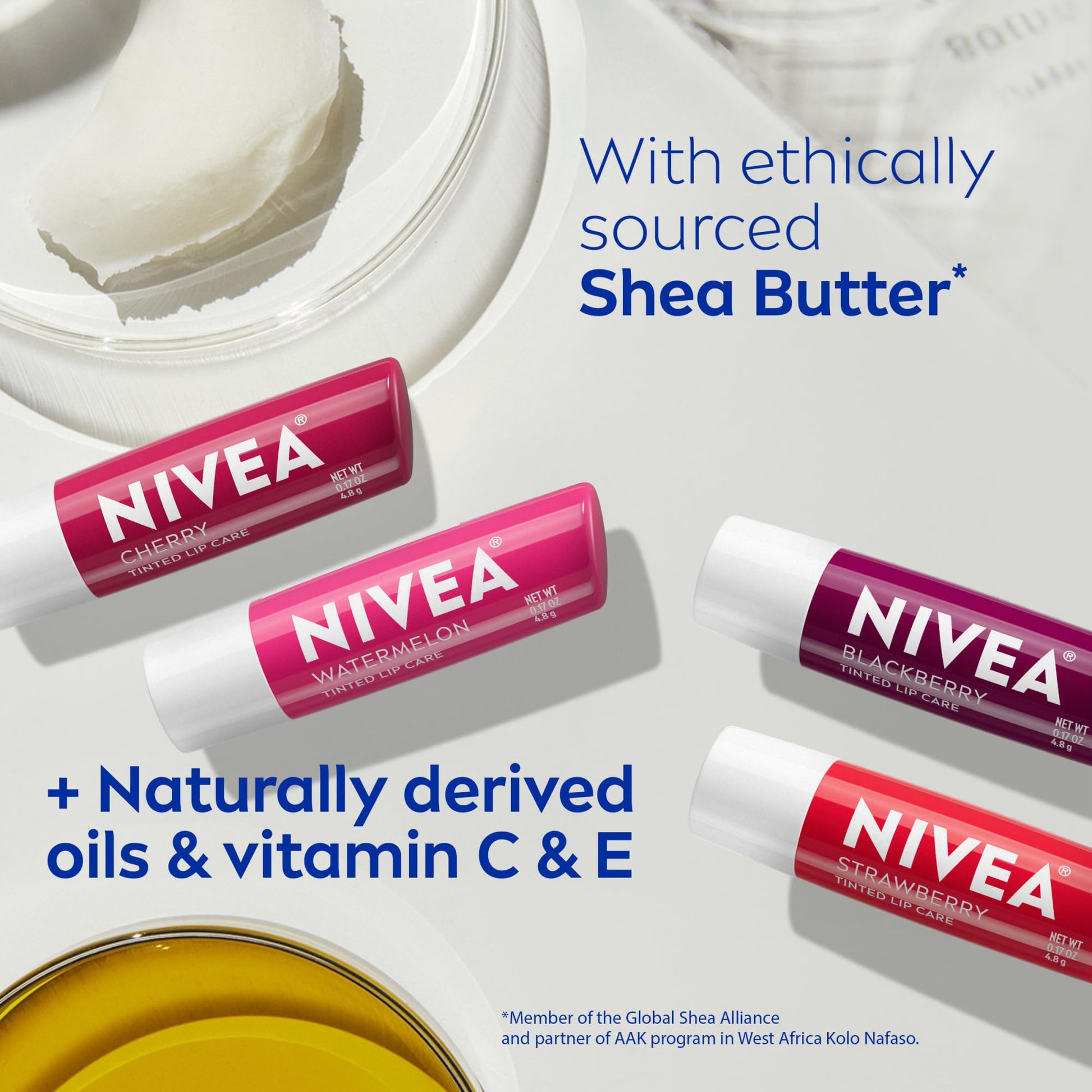 Nivea pack of 4 tinted lip balm set for daily care