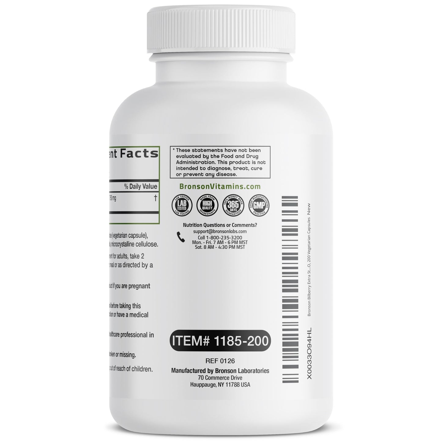 Bronson Bilberry Extra Strength dietary supplement bottle illustrating vision support benefits