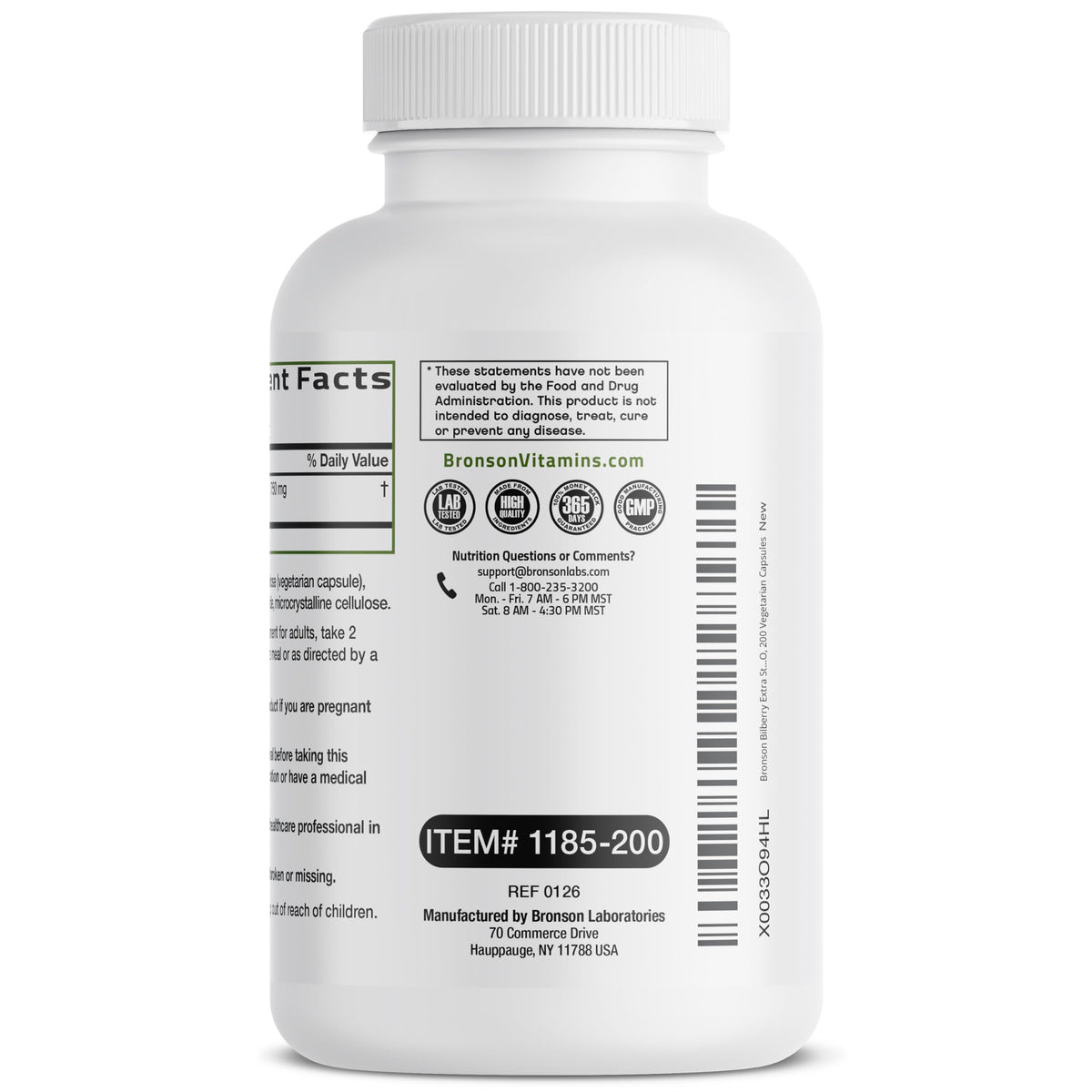 Bronson Bilberry Extra Strength dietary supplement bottle illustrating vision support benefits