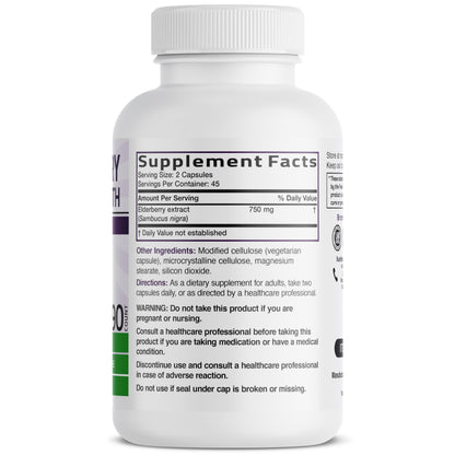 Bronson Laboratories Sambucus Nigra 3000 milligrams dietary supplement bottle showing ingredient label