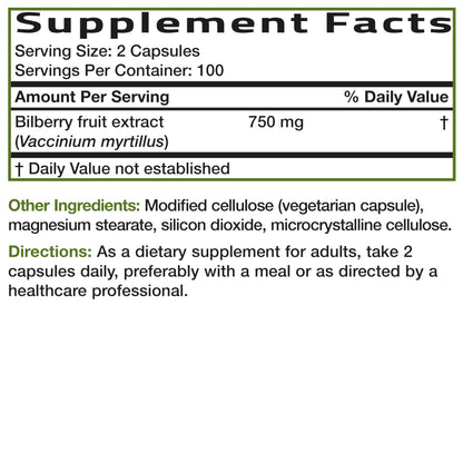 Premium 200 count vegetarian capsules bottle of Bronson Bilberry for digital eye strain relief