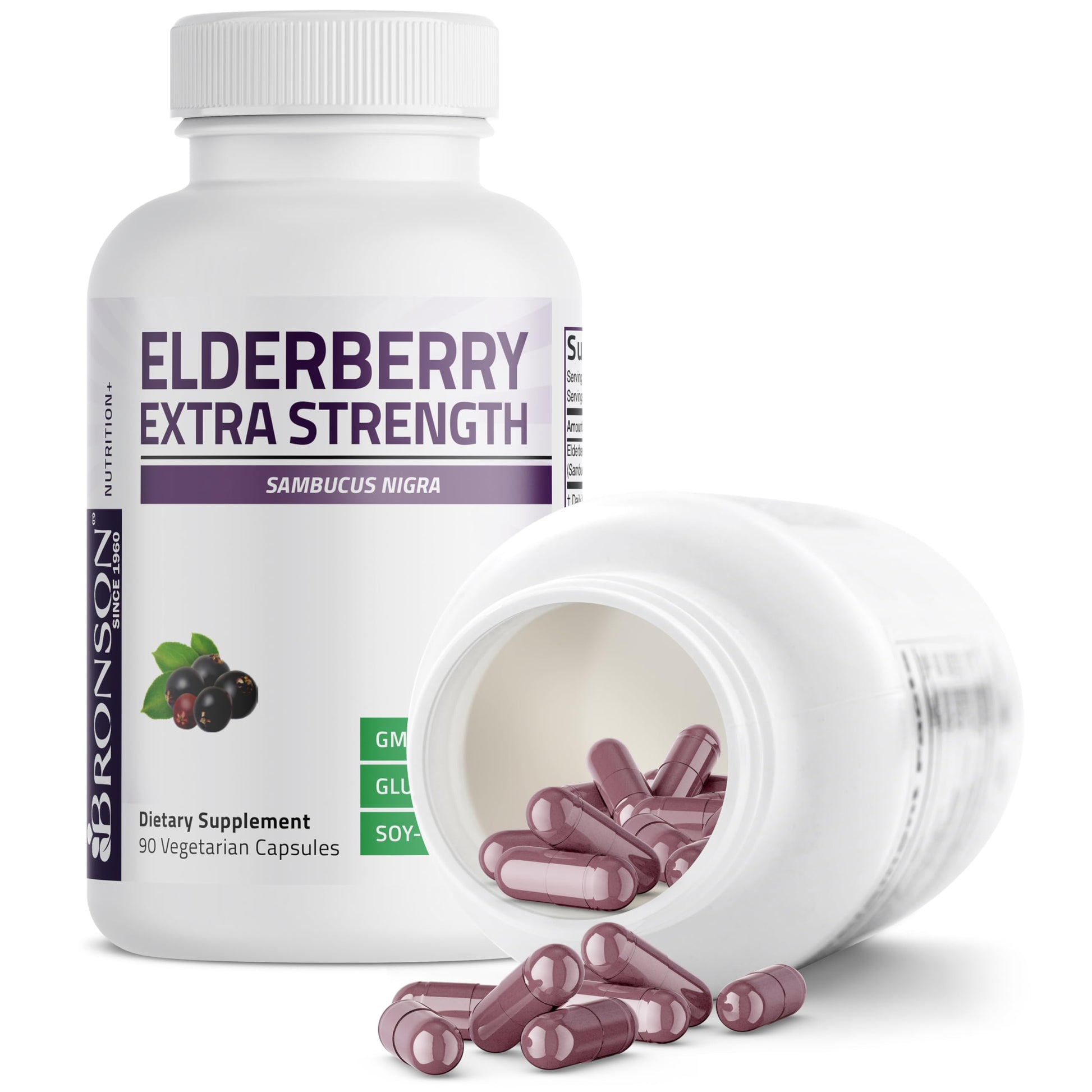 Non GMO gluten free and soy free certified elderberry supplement by Bronson Vitamins