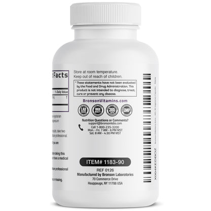 Close up of the back label on Bronson Elderberry Extra Strength 90 capsules packaging