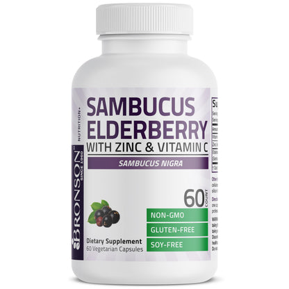 Bronson Sambucus three in one immune defense supplement showing non gmo seal