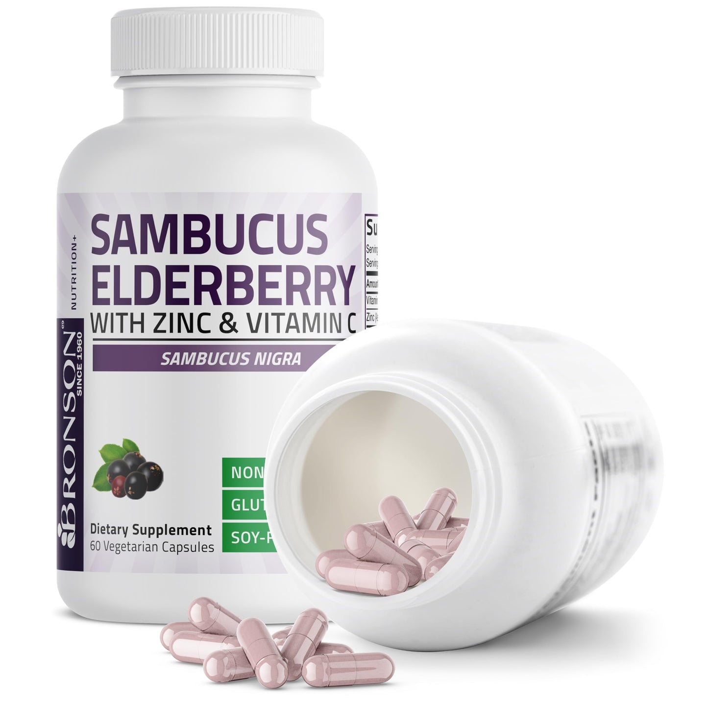 Bronson elderberry with zinc and vitamin c antioxidant capsules packaging details