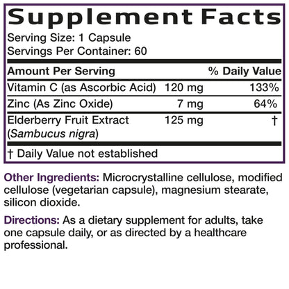 Authentic imported Bronson vitamins elderberry complex bottle side layout