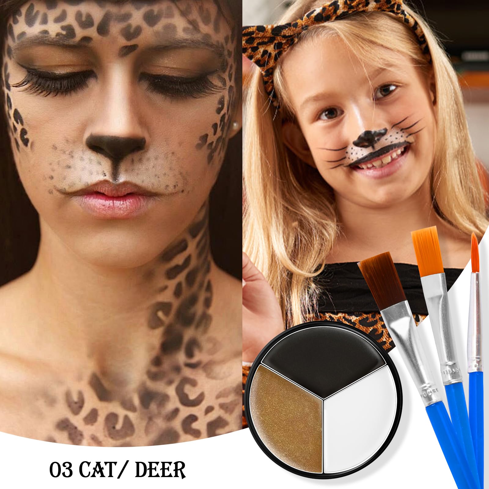 Three synthetic makeup brushes for face and body painting