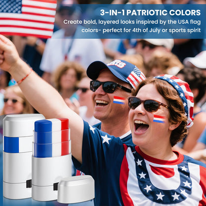 BEFIVECOK brand patriotic cosmetics collection featuring the compact multi color paint stick
