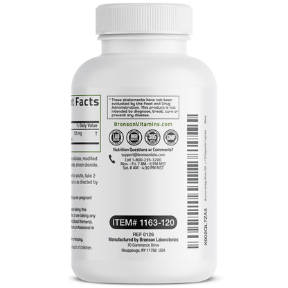 Bronson Ginkgo Biloba supplement bottle highlighting soy-free and cGMP certified facility manufacturing details