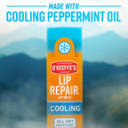 Back view of O'Keeffe's lip repair packaging with ingredient details