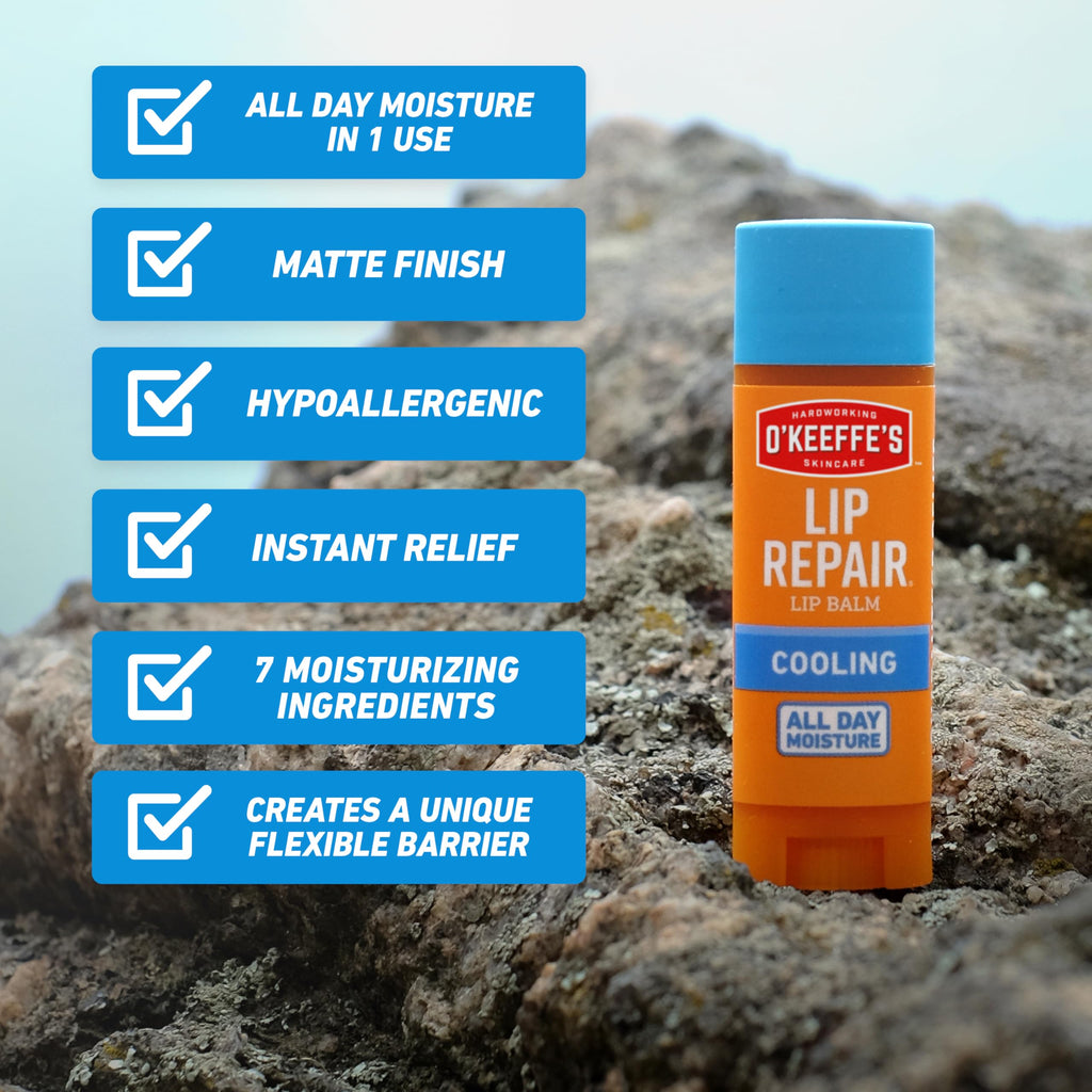 O'Keeffe's cooling relief lip repair twin pack ready for daily use