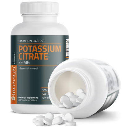 Bronson Potassium Citrate supplement bottle with clear text detailing safe manufacturing standards in Hauppauge New York