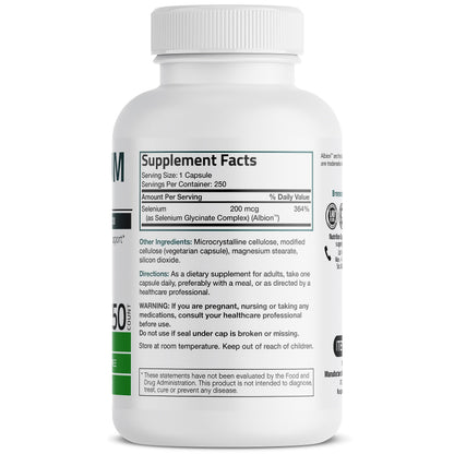 Bronson chelated amino acid complex yeast free selenium supplement bottle label facts