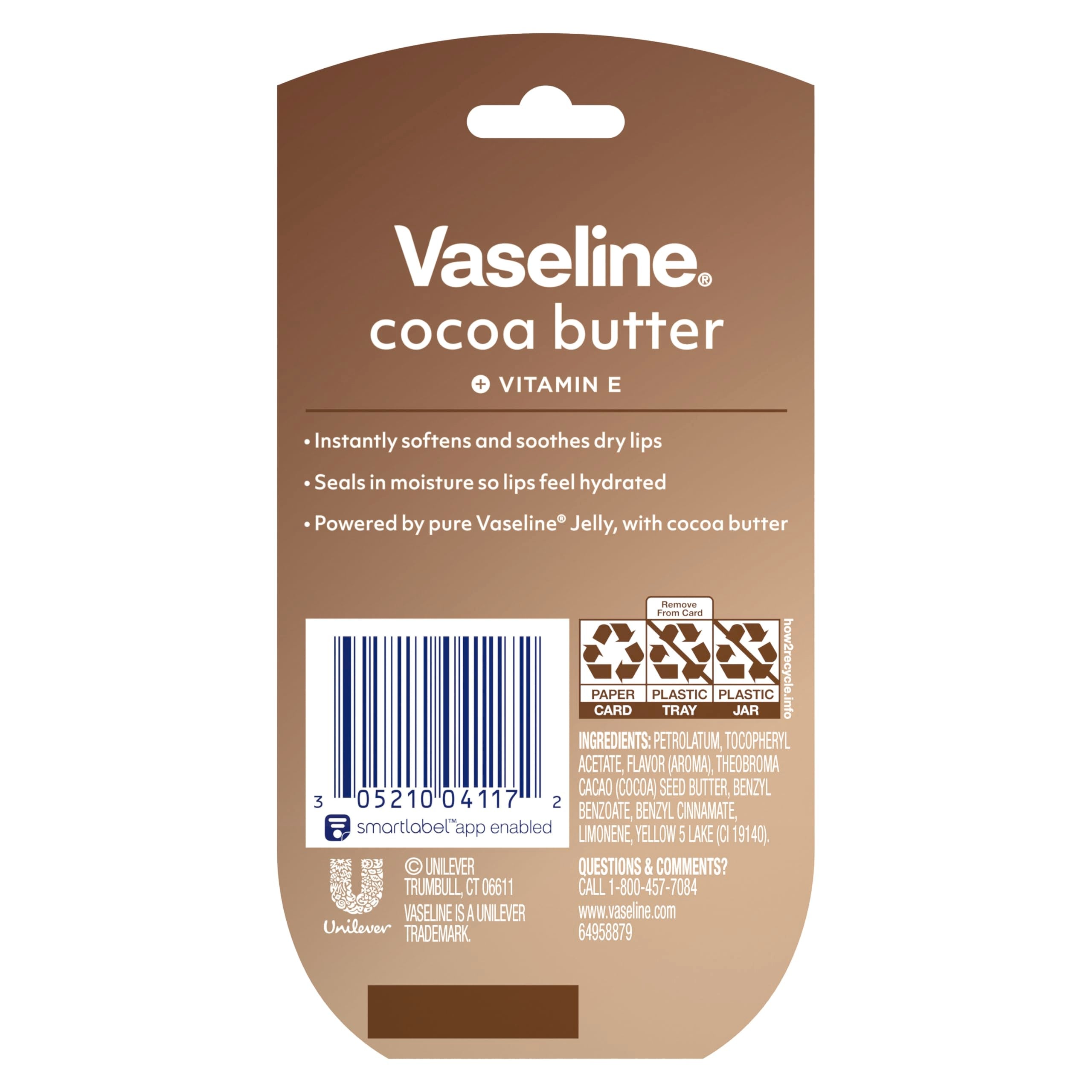 Close up of Vaseline cocoa butter lip balm tins