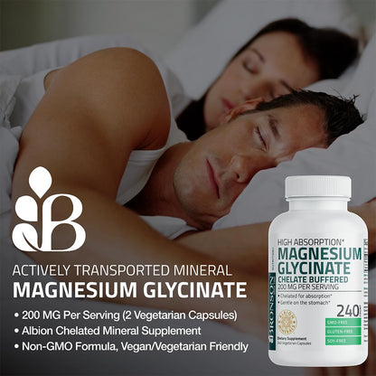 Back label of Bronson chelated magnesium capsules displaying nutrition facts and ingredients