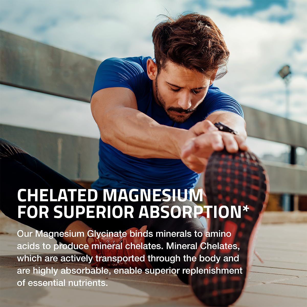Bronson Magnesium Glycinate supplement bottle placed on a clean white wellness backdrop