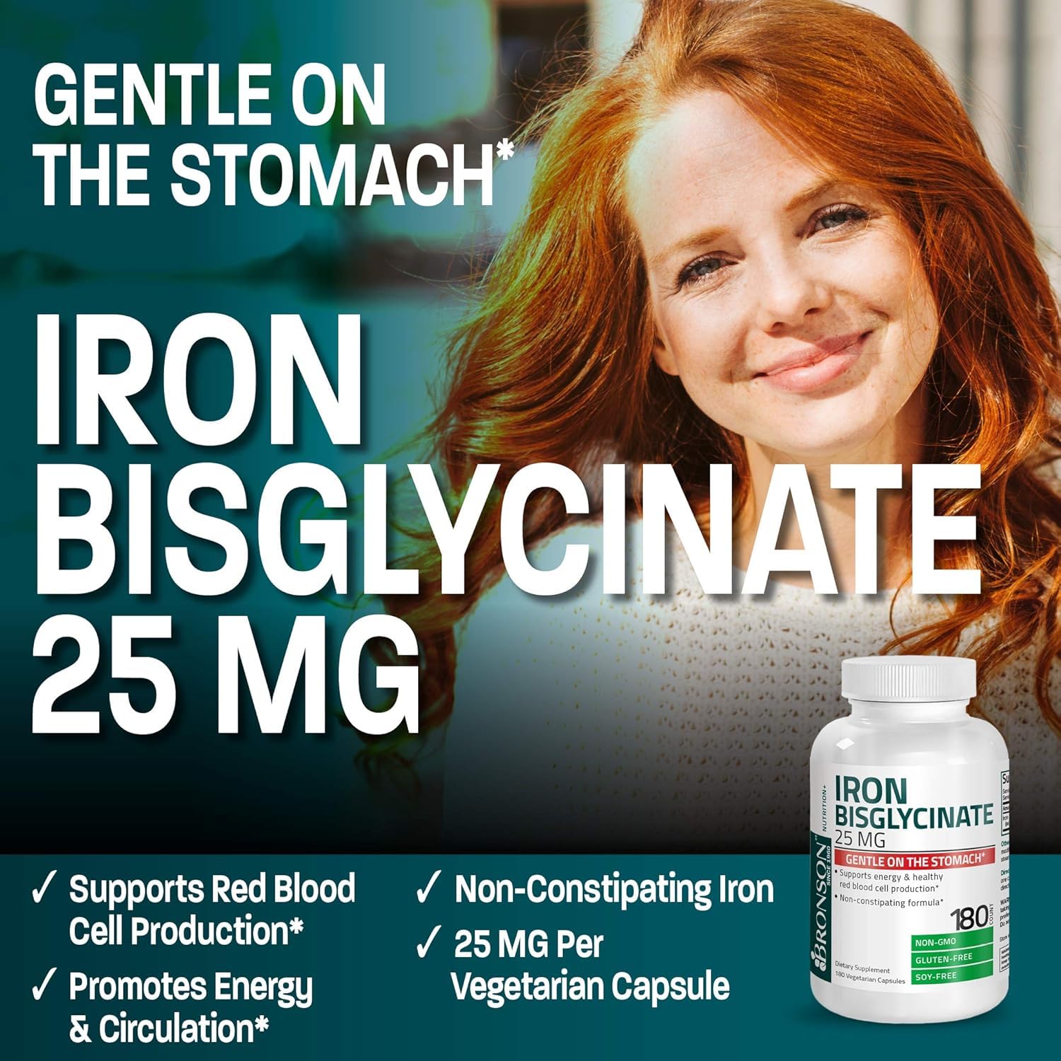Bronson non-constipating chelated iron supplement for premium blood health support.