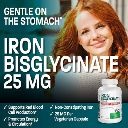 Bronson non-constipating chelated iron supplement for premium blood health support.
