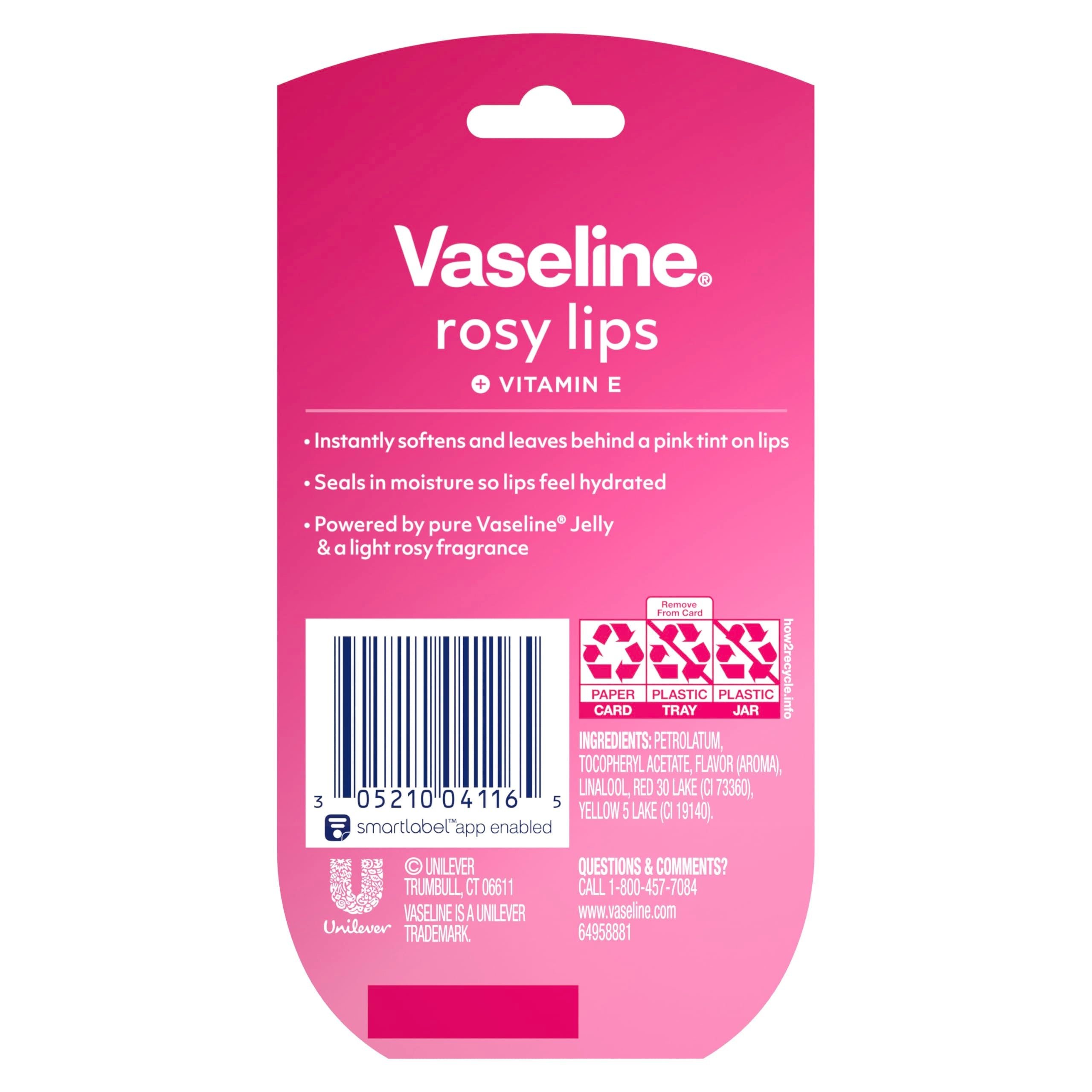 Two Vaseline Rosy Lips tins showing brand and packaging