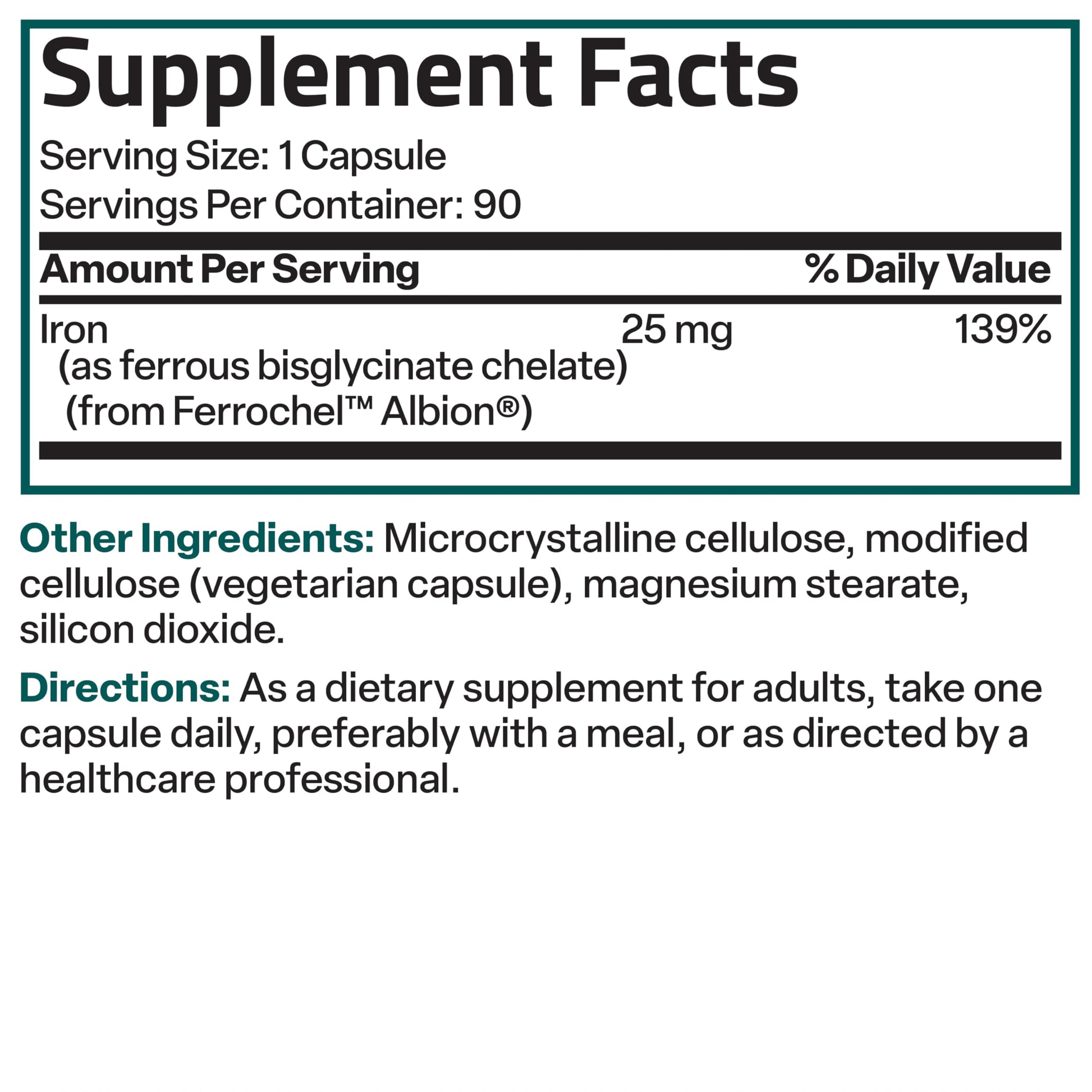 Bronson iron bisglycinate supplement highlighting the 90 count product quantity.