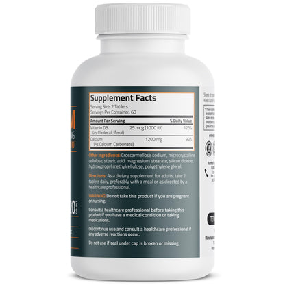 Bronson Calcium 1200mg tablets supplement bottle label details