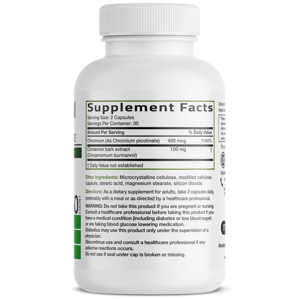 Bronson Cinnamon Plus Chromium supplement bottle label details
