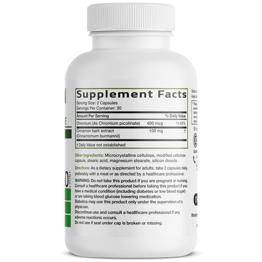 Bronson Cinnamon Plus Chromium supplement bottle label details