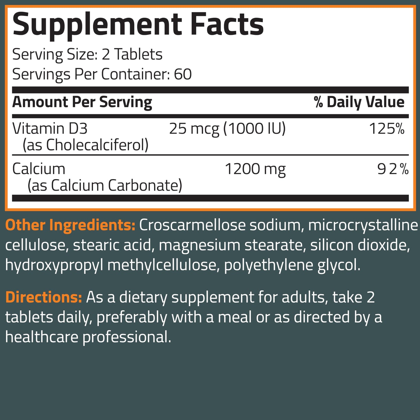 Side profile of Bronson Calcium 1200mg plus Vitamin D3 1000 IU bottle