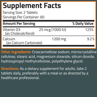 Side profile of Bronson Calcium 1200mg plus Vitamin D3 1000 IU bottle