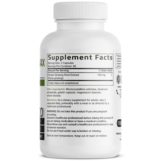Bronson Korean Panax Ginseng supplement facts label