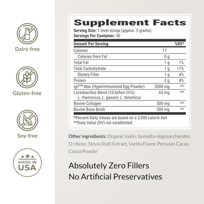 BIOptimizers synbiotic formula with IgY Max for intestinal barrier health