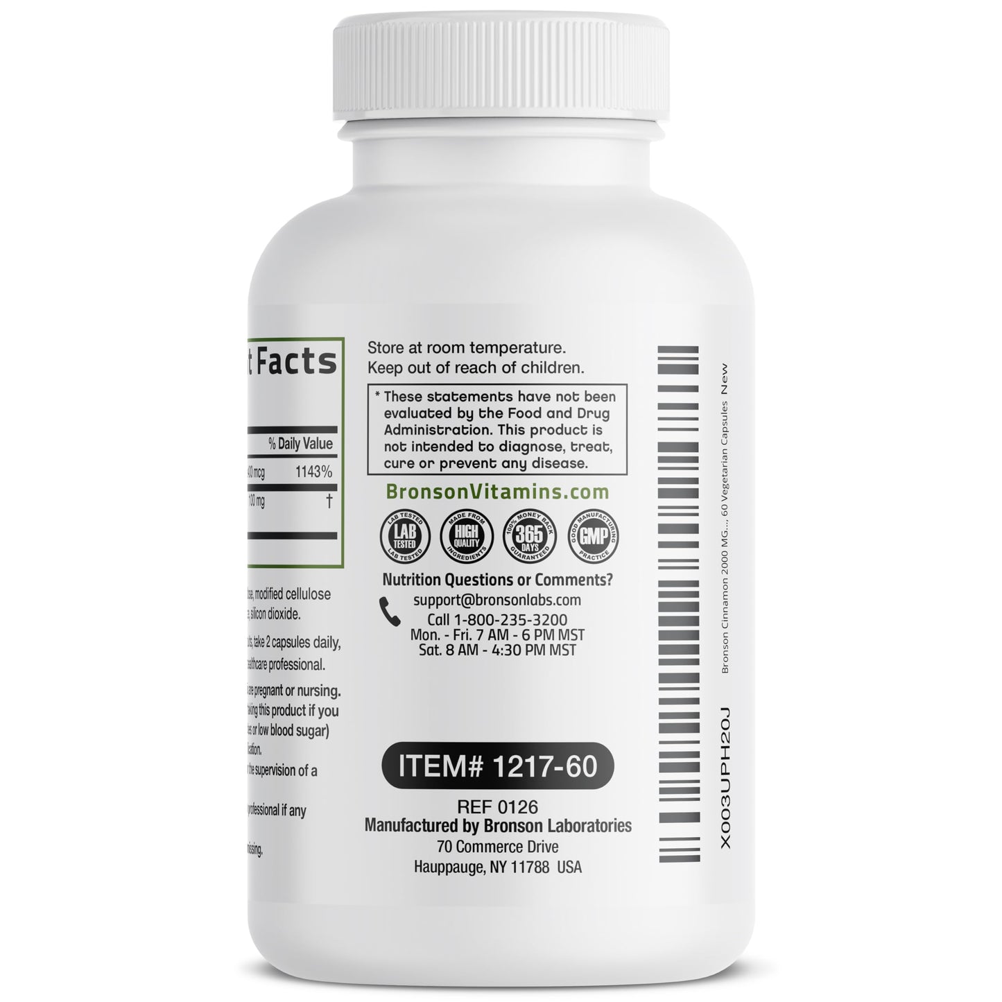 Bronson Cinnamon Plus Chromium side view of the supplement bottle