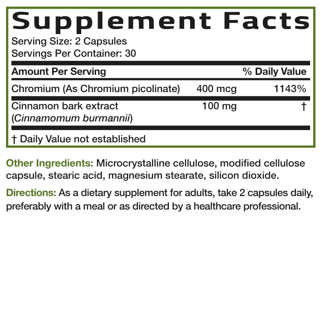60 vegetarian capsules Bronson Cinnamon Plus Chromium dietary supplement