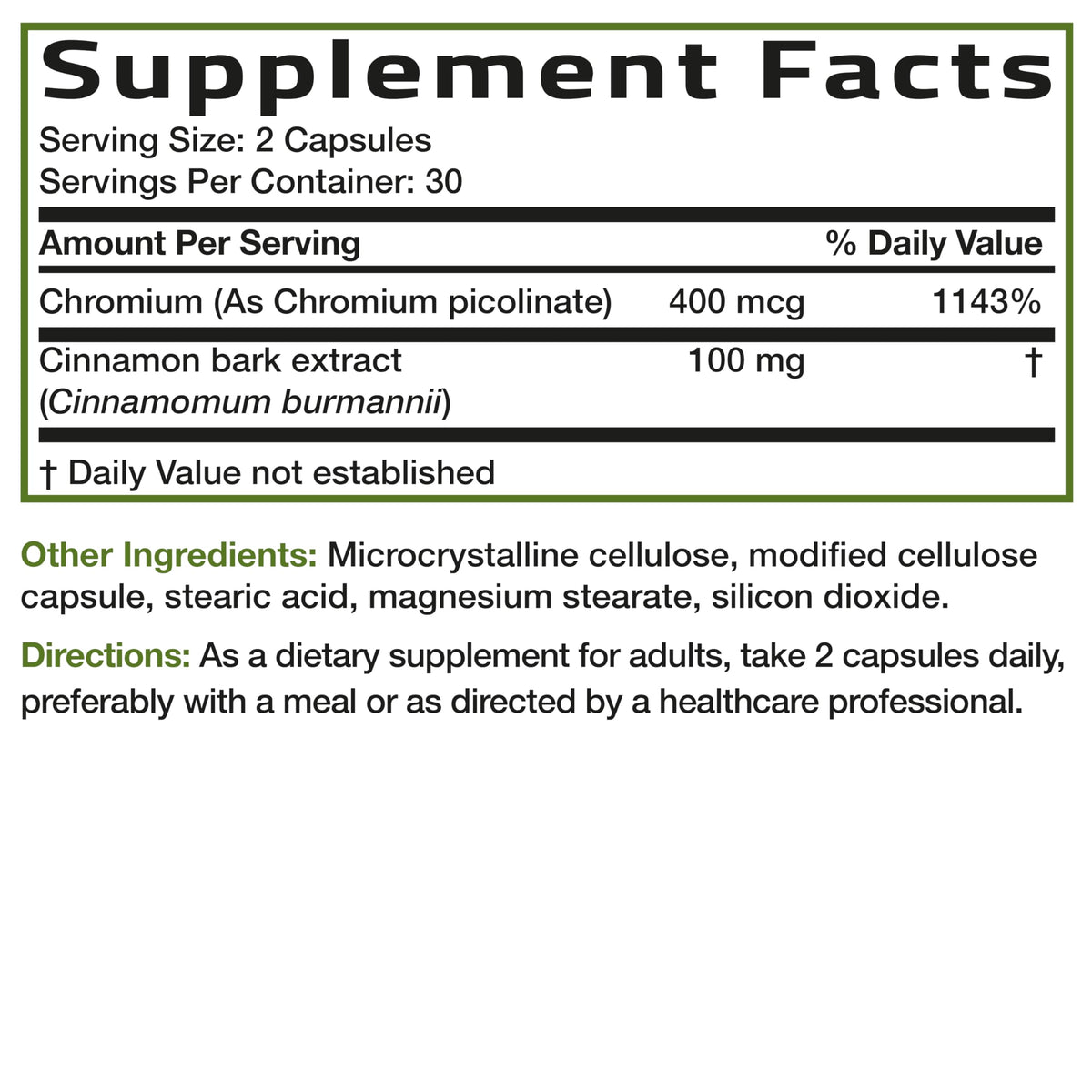 60 vegetarian capsules Bronson Cinnamon Plus Chromium dietary supplement