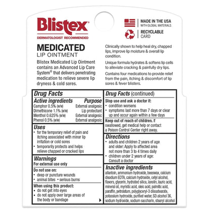 Blistex intensive lip protectant packaging showing active ingredients