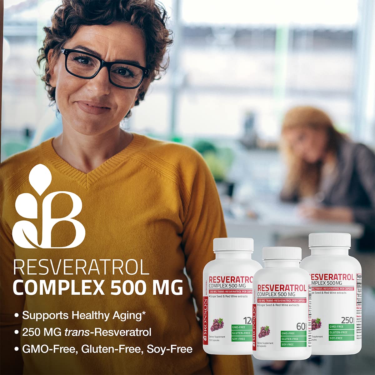 Bronson Resveratrol capsules container side profile view