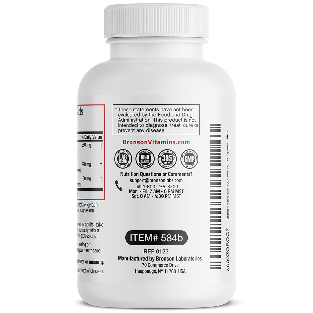 Bronson Resveratrol bottle showing active ingredients panel