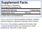 Close up of Bronson Alpha Lipoic Acid nutritional facts panel
