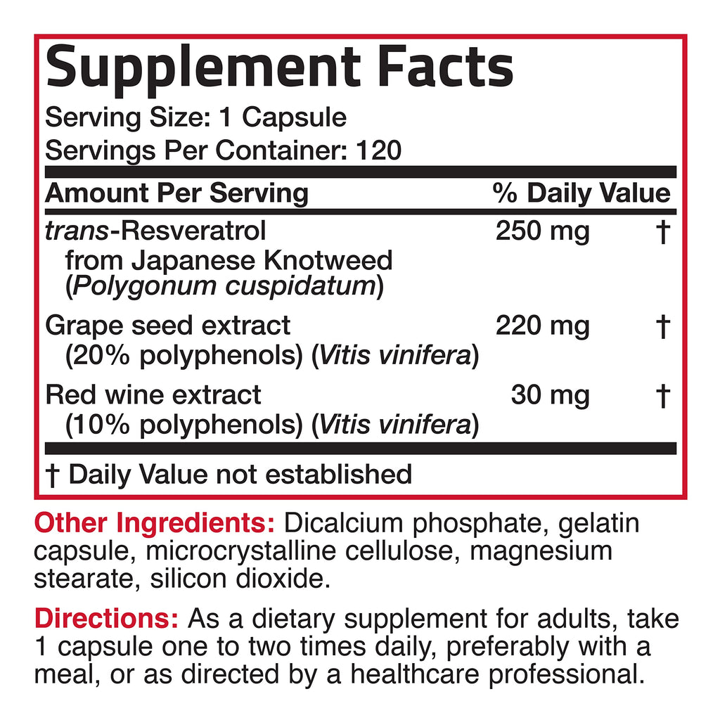Bronson Resveratrol 120 capsules package overview