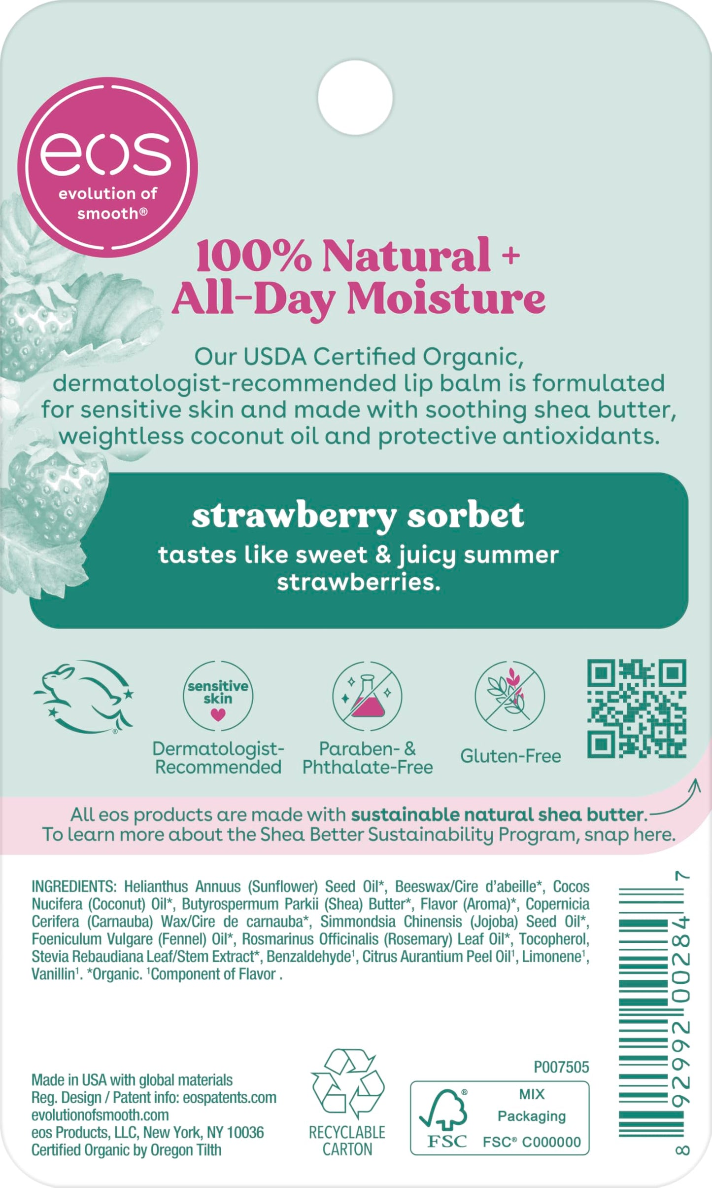 Eos 100 percent natural lip balm packaging details